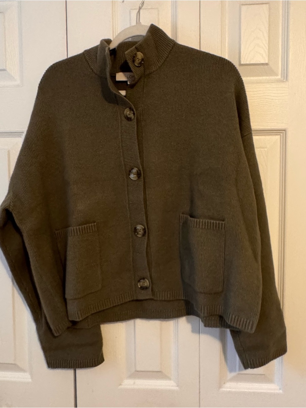LOFT Olive Green Button-Up Teddy Knit Jacket